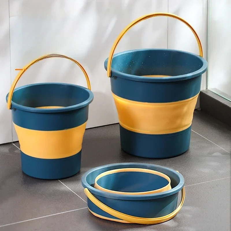 Folding Bucket Fishing Bucket Folding Portable Bucket with Cover Car Wash Fishing Bathroom Tool Silicone 5L/10L