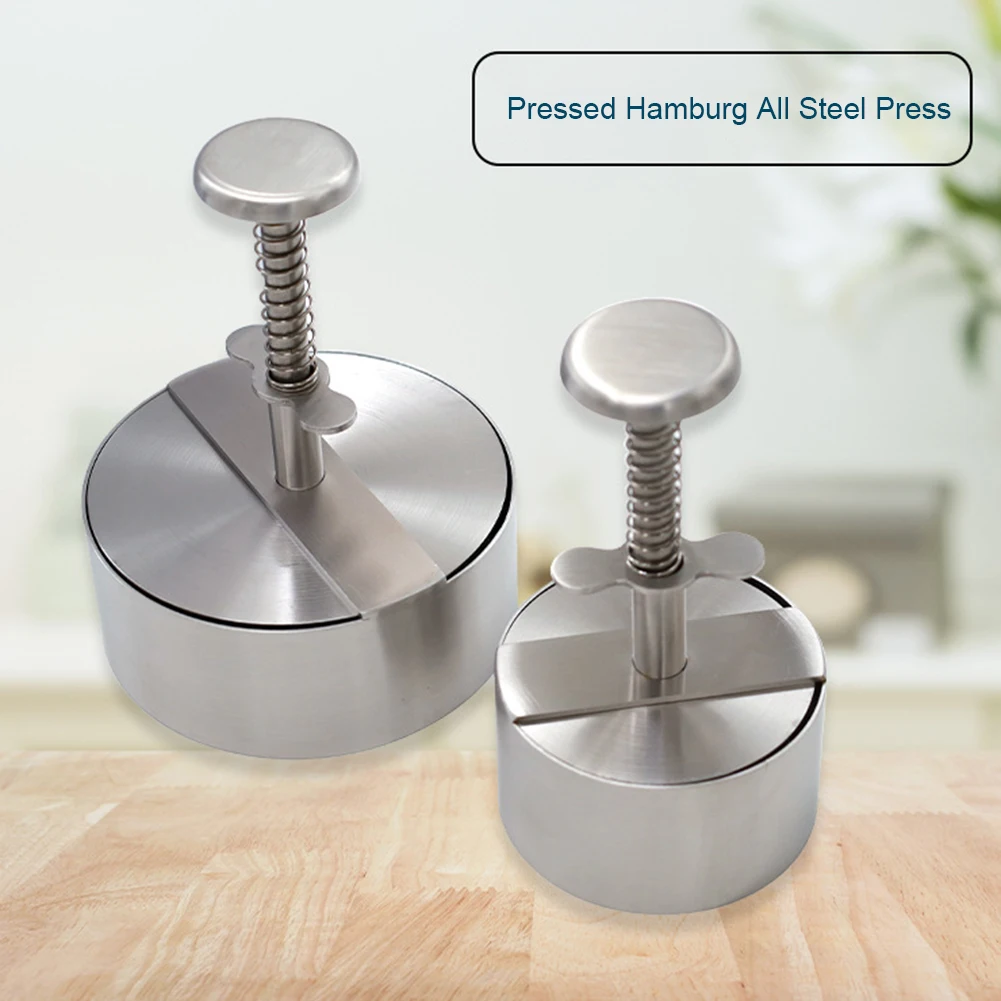 Round Adjustable Hamburger Patty Maker Non-Stick Stainless Steel Easy Release Hamburger Patty Press for Beef Meat BBQ Barbecue