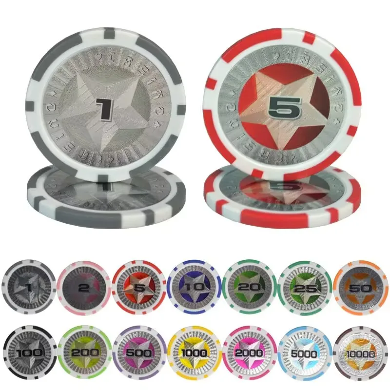 Texas Poker Chips Pentacle Casino Coins 11.5g Professional Baccarat Upscale Poker Game Chip Set Accessories 25 PCS poker chips