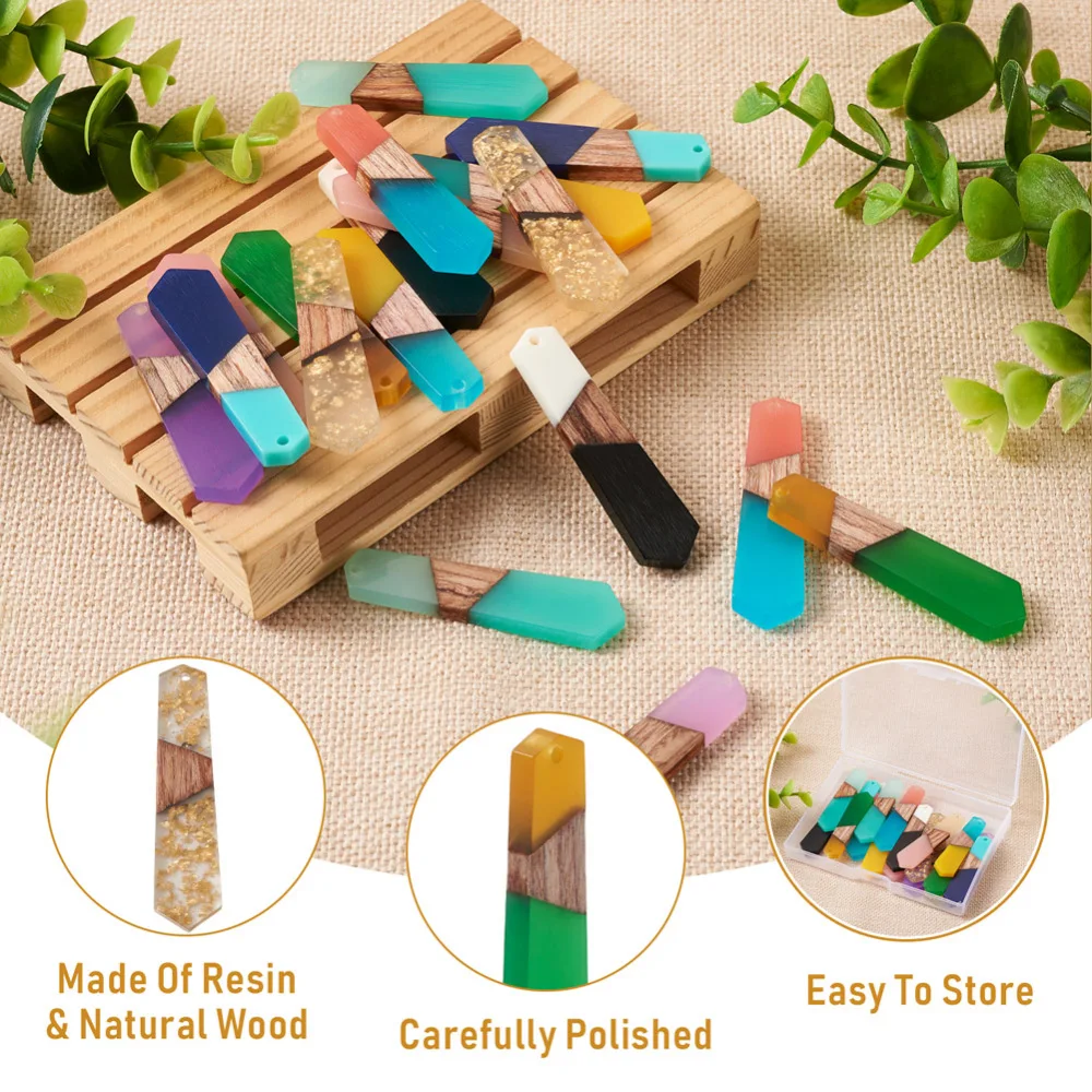 18Pcs Colorful Wood Resin Earring Charms Polygon Necklace Wooden Pendants for Dangle Earrings Connectors DIY Jewelry Components