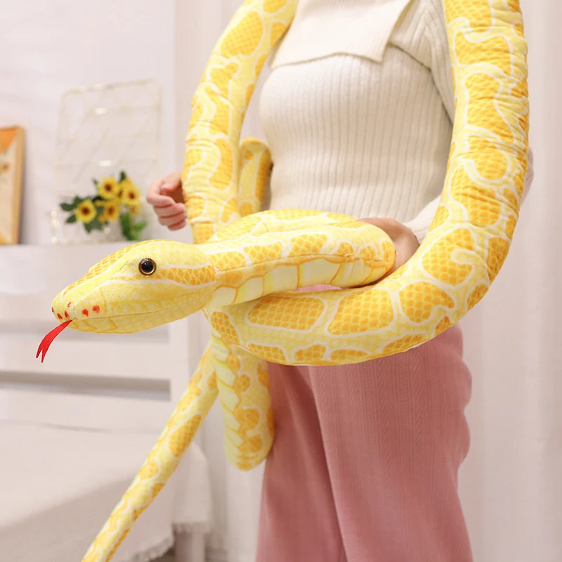Lifelike Burmese Python Plush Toys Simulation Stuffed Scary Reptile Giant Long Snake Doll for Kids Boys Halloween Gift Home Deco