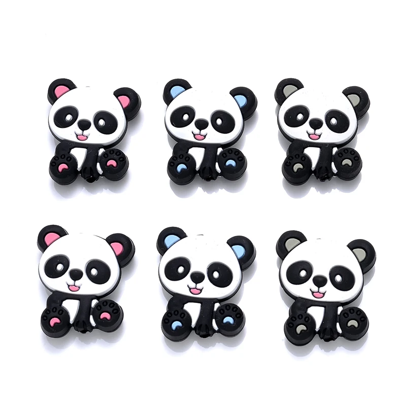 

10Pcs/Lot Silicone Beads Charms Panda Shape Baby Teether Cartoon Food Grade Safe Toys Tiny Rod For Pacifier Chain Accessories