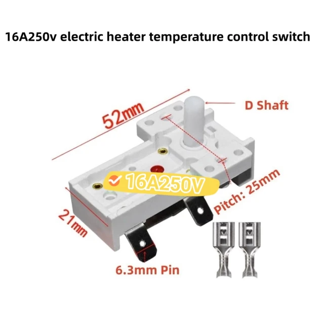 16A250V Electric Heater Oil Warmer Thermostat Temperature Control Switch D shaft With Two Terminal