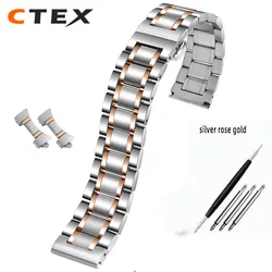 Stainless Steel Curved Strap Watch Bracelet for Men and Women - Multiple Size Options Available (Silver rose gold)