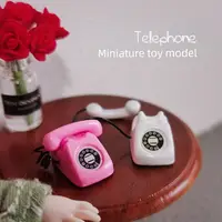Retro Mini Fixed Telephone 1:12 Dollhouse Miniature Simulation Mini Phone Model Home Furniture Decor Children Pretend Play Toy 2