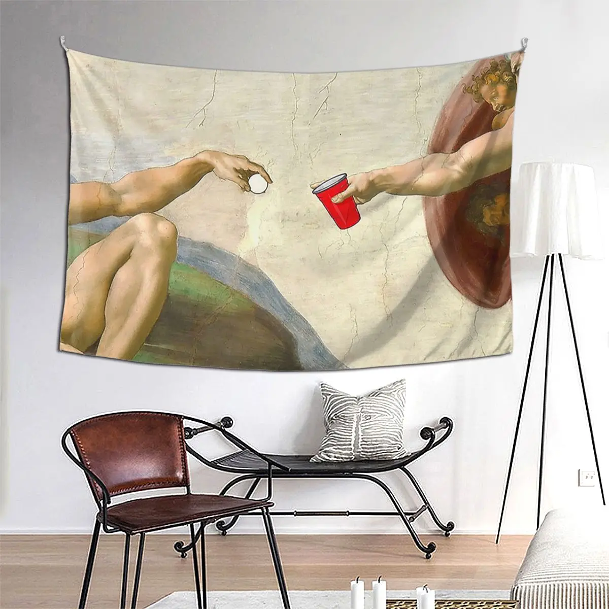

Sistine Of Beer Pong Tapestry Hippie Wall Hanging Aesthetic Home Decor Tapestries for Living Room Bedroom Dorm Room
