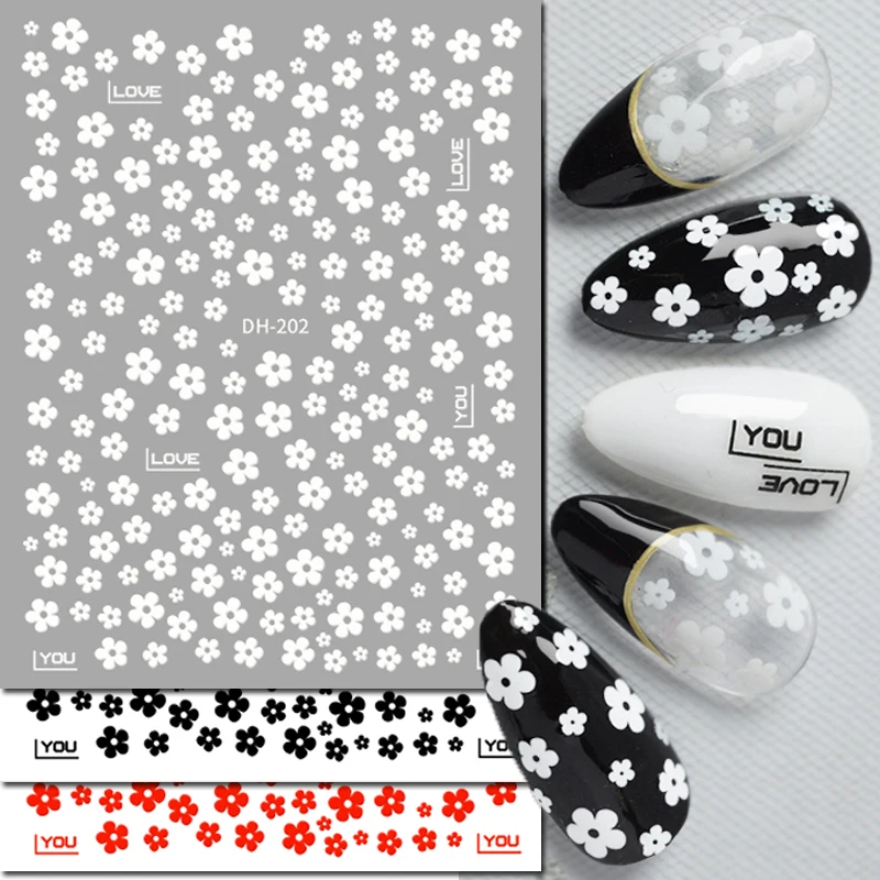 Nail Stickers Nail Art Decoration Nail Decals Flower Stickers 3d Nail Art Decals Summer Red Black White Petals Florals Flowers Fruits Nail Stickers Decoration For Tips Beauty