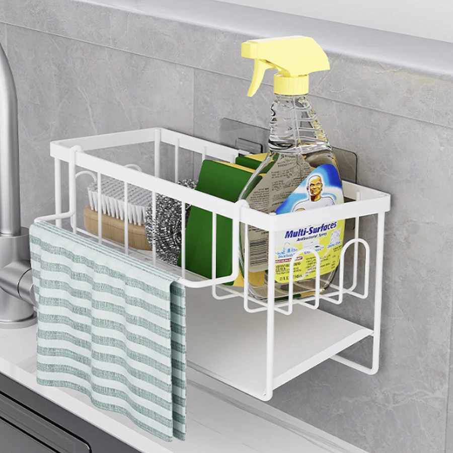 Self-Draining Kitchen Sink Organizer for Soap, Sponges, and Brushes