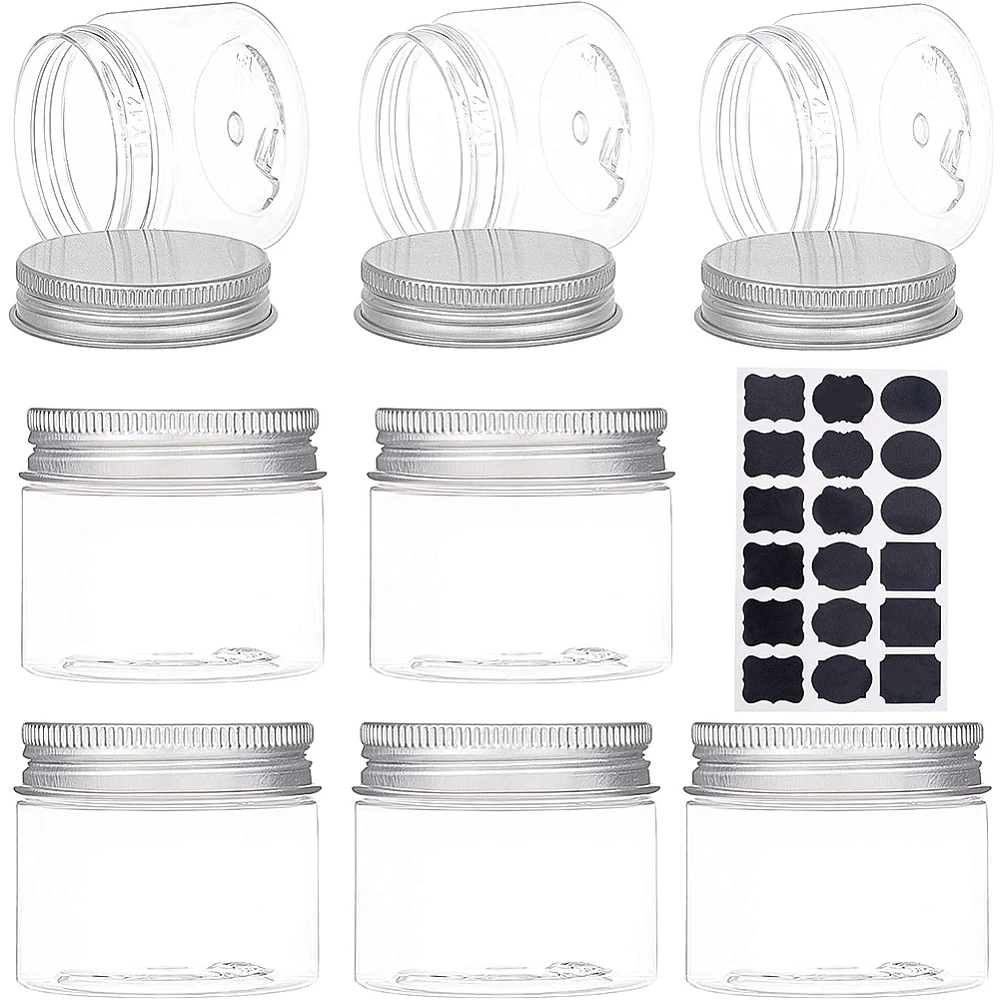 18 pack 50ml Plastic Round Jars Clear Jars Containers with Aluminum Screw Lids for Beauty Products Household Items or Small