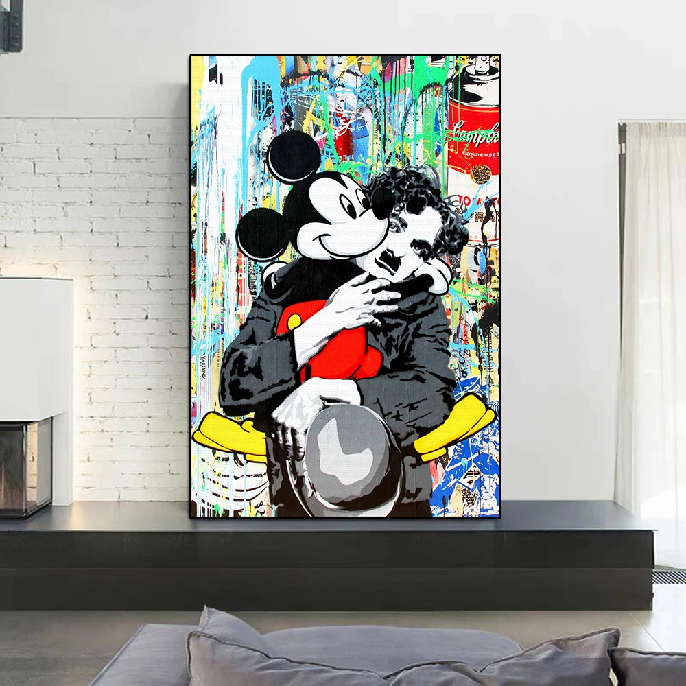 

Disney Banksy Style Mickey Mouse Graffiti Art Canvas Painting Cartoon Anime Colorful Poster Wall Art Living Kids Room Home Decor