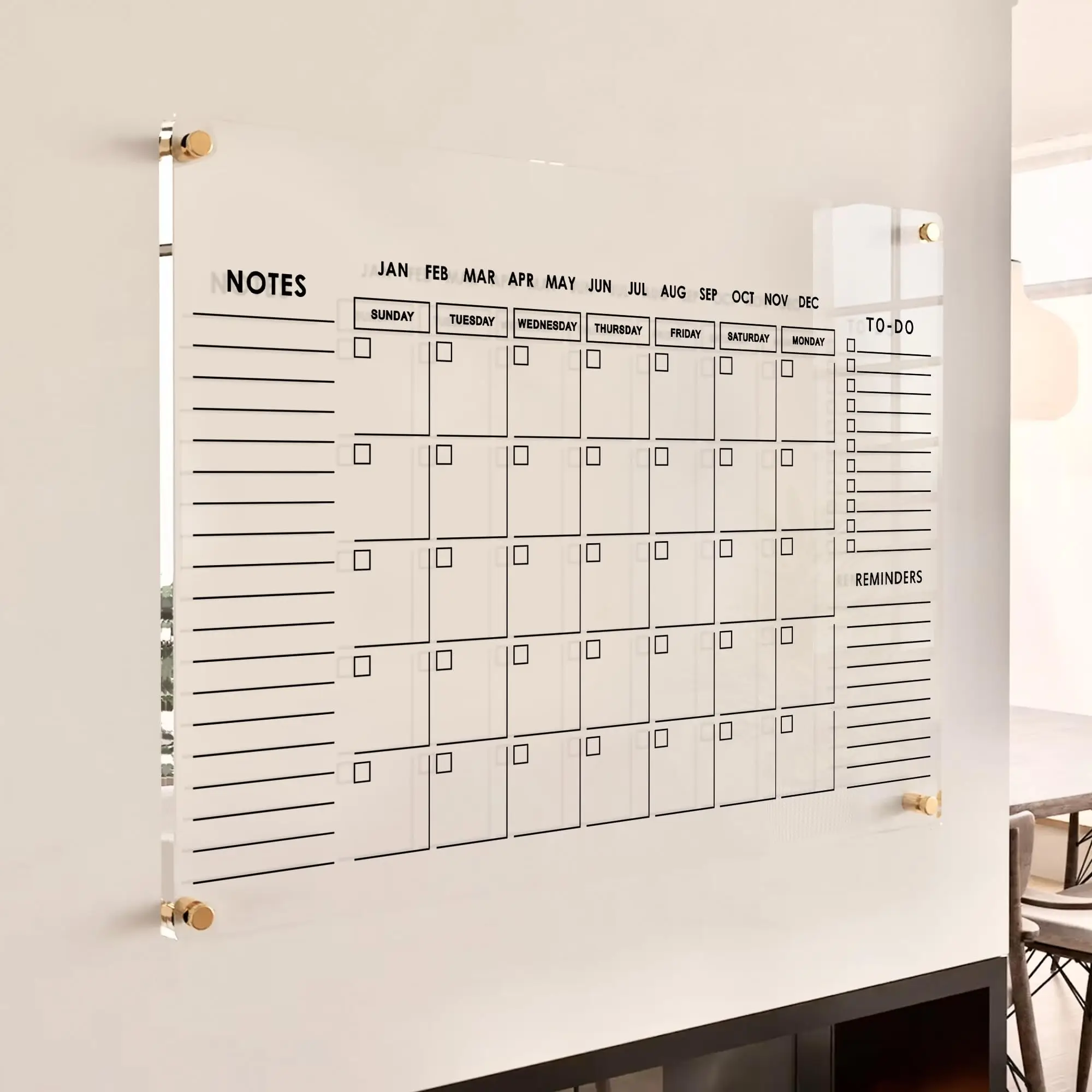 Large Oversize Crystal Clear Acrylic Wall Calendar Dry & Erase Board 40 X 60 Monthly Family Calendar Home Office Glass Cal