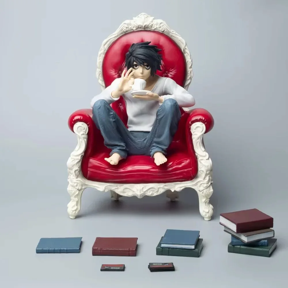 24Cm L Lawliet Death Note Action Figures Yagami Light Sitting On The Sofa Death Note Figures Pvc Anime Model Decorating Toys