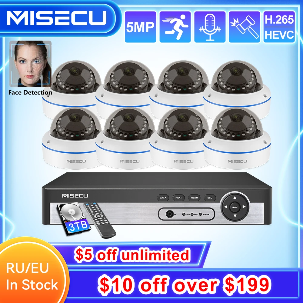 MISECU 8CH 5MP POE Dome Security Camera System IP Camera Vandalproof