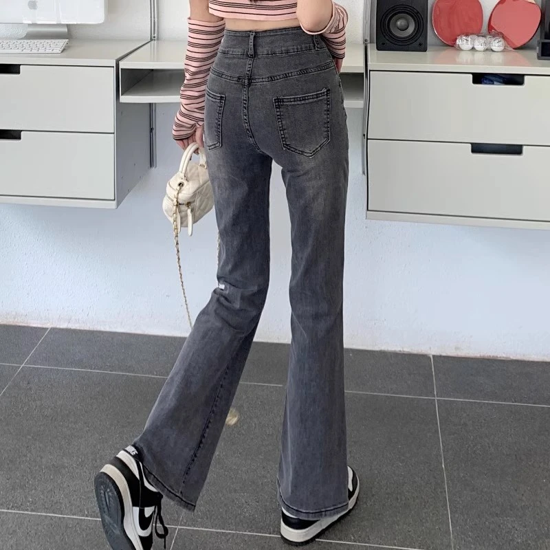 Micro denim jeans women spring women 2024 new small American retro high-waisted flared pants spring and fall models