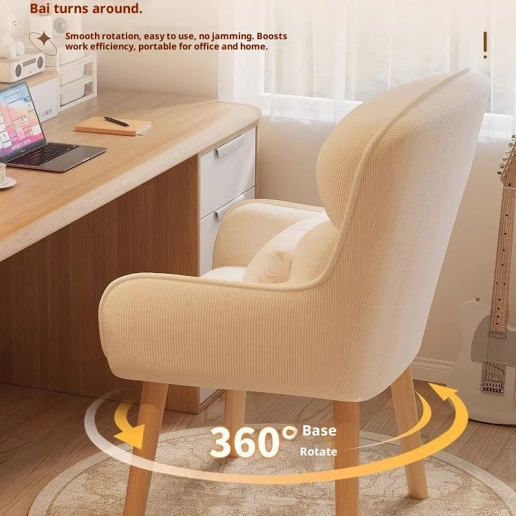 Sedia da camera da letto, sedia da trucco con schienale, sedia da toeletta, in tessuto, sedia da computer per dormitorio universitario, sedia da studio per casa, girevole a 360° ° - immagine 2