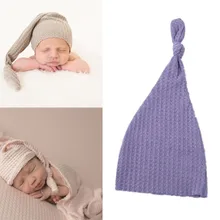 

Newborn Photography Baby Knitted Pullover Hat Knotted Solid Color Infant Photo Cap Baby Photography Props
