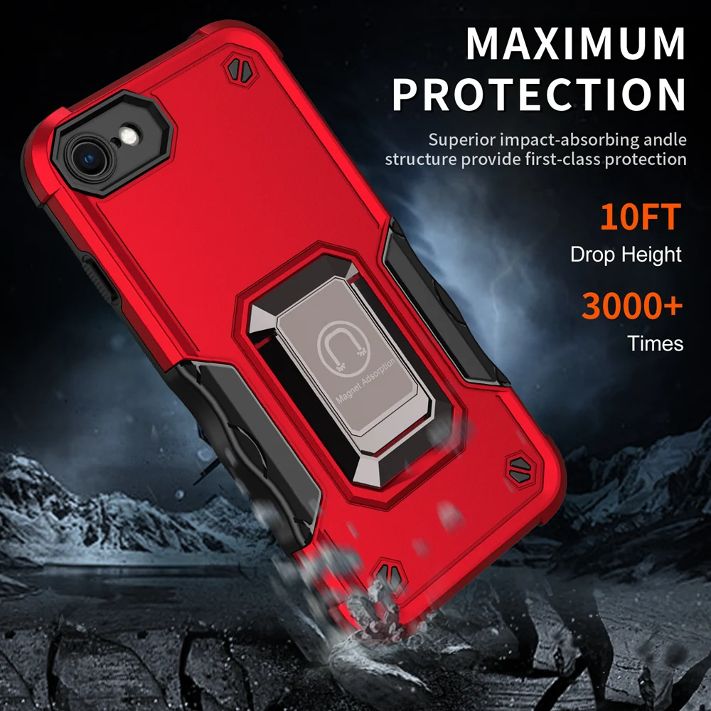 KEYSION Shockproof Armor Case for iPhone SE 2022 8 Plus Silicone+PC Ring Stand Phone Back Cover for Apple iPhone SE 2020_voghion.com
