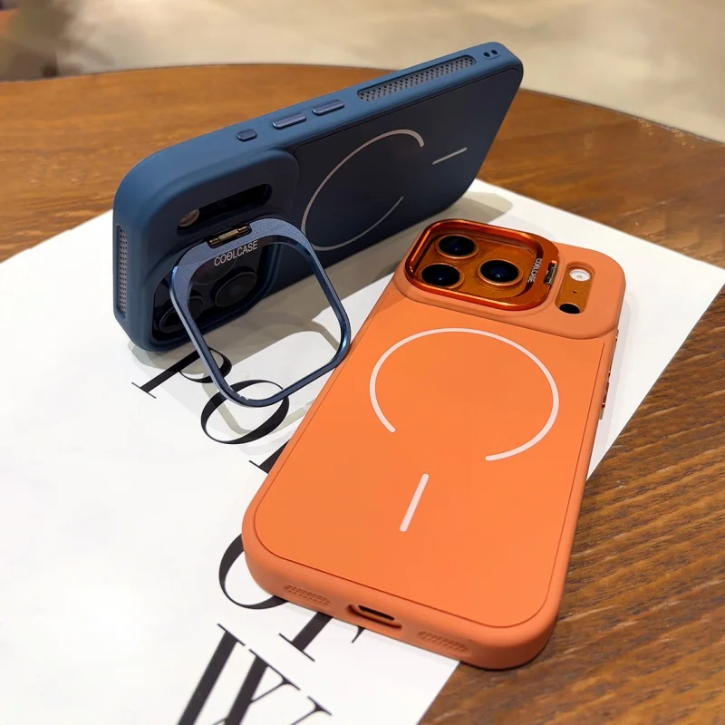 Premium Magnetic Liquid Silicone Shockproof Phone Case with Metal Lens Stand Holder