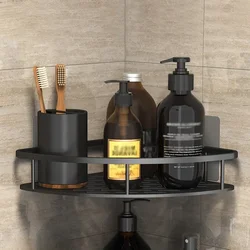 Space-Saving Wall-Mounted Bathroom Storage Shelf for Shampoo and Accessories (Black)