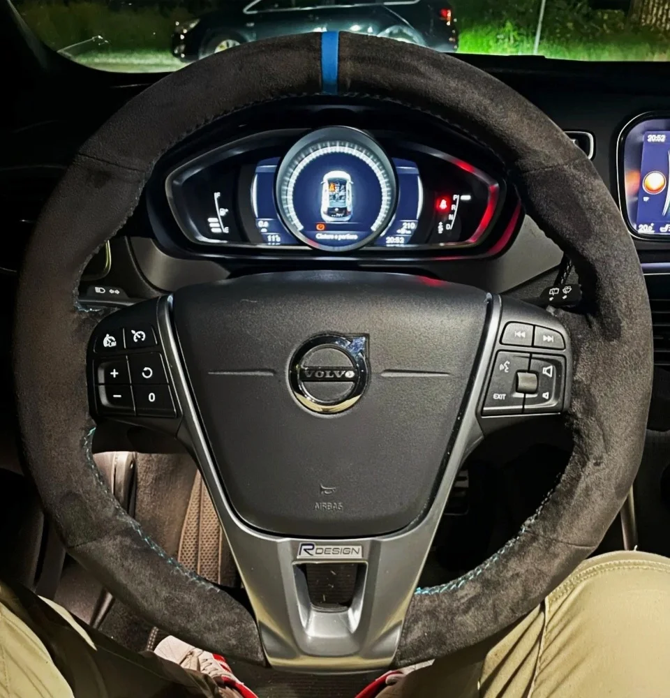 Anpassung Hand Nähen Wildleder Leder Rutschfeste Auto Lenkrad Abdeckung Zubehör Für Volvo V60 XC60 XC90 S60 S80 S90 – Detail 1