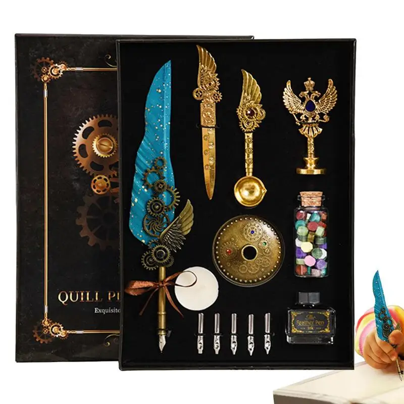 

Ручка с птичьим пером набор каллиграфических ручек с чернилами, набор канцелярских принадлежностей, универсальный набор каллиграфических перьев, перьевая ручка, завершенная на выпускной