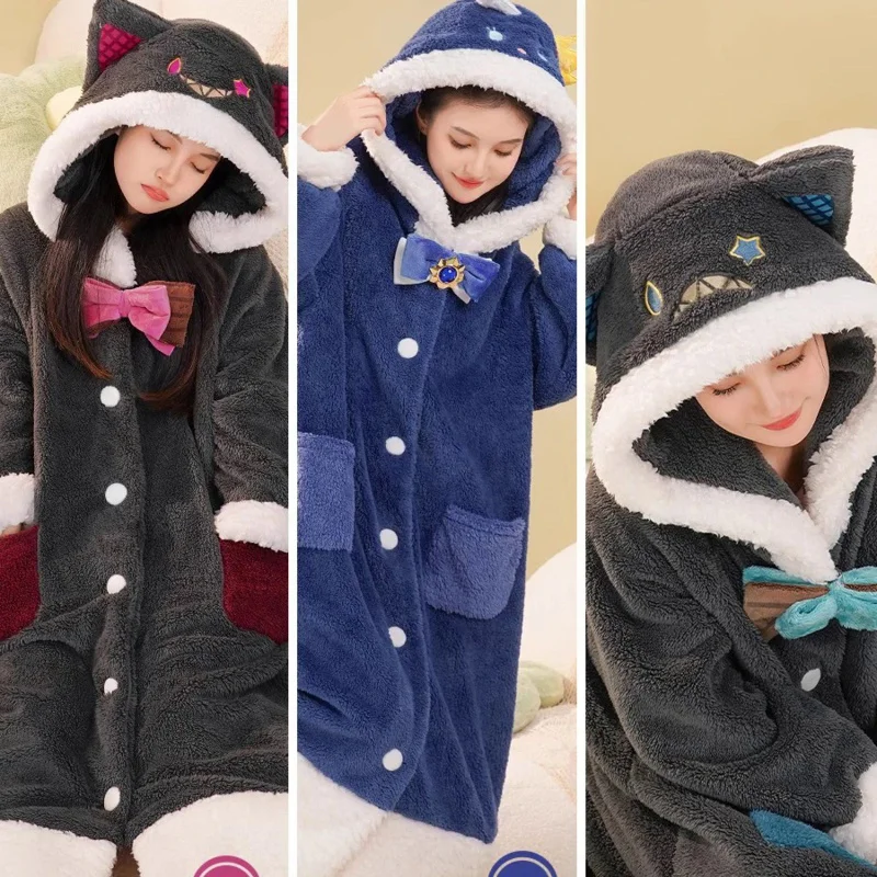 

Game Genshin Impact Cosplay Costumer Tighnari Cos Sleepwear Furina Pyjamas Christmas Gift For Girl Alhaitham Anime Flannel Cloak