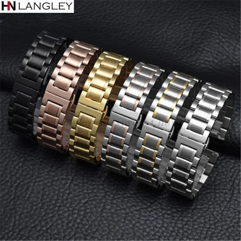 Sleek Stainless Steel Metal Watch Strap - Adjustable Wristband in Various Widths