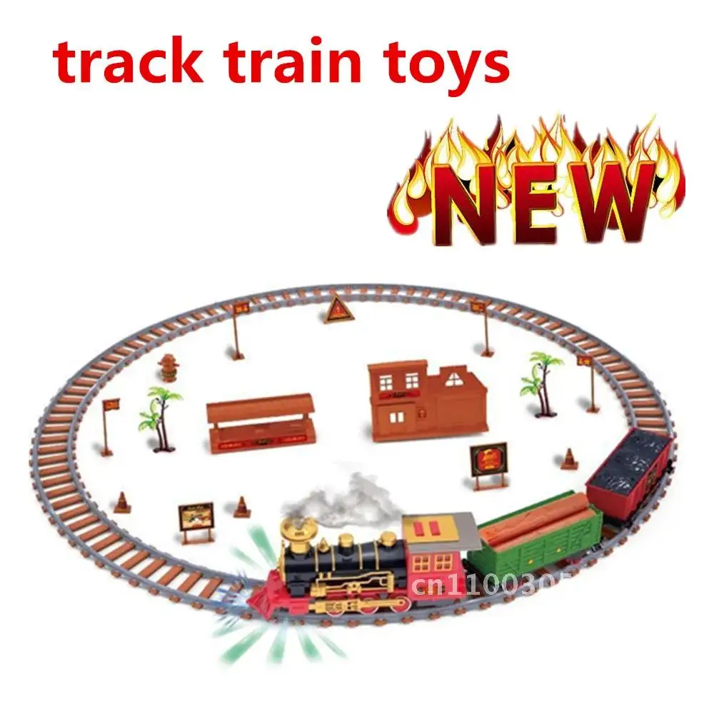 Electronic Train Toy And Car Railway And Tracks Steam Track Set Toys Gift Birthday LED With Train Kids Spray Light