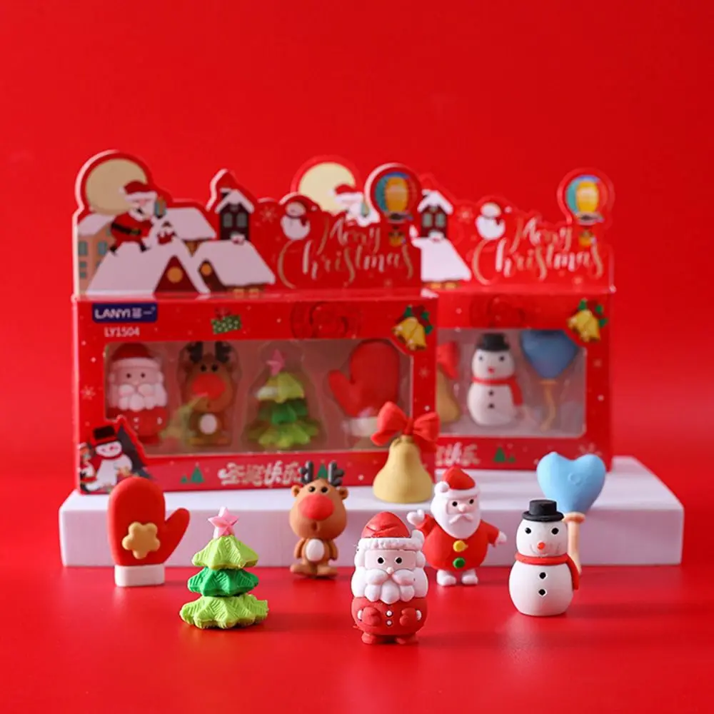 

4Pcs/Set Kawaii Christmas Eraser Cute Santa Elk Snowmen Christmas Tree Pencil Erasers Set Kids School Supplies Stationery