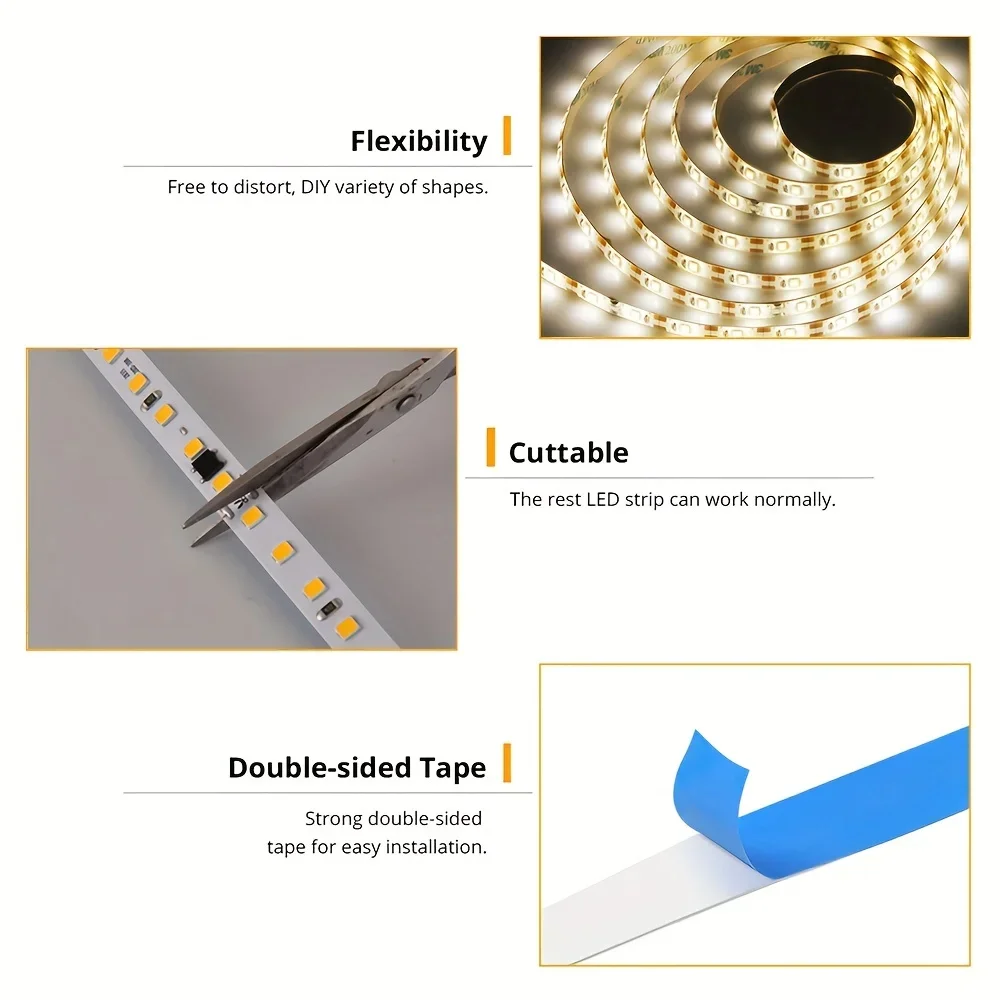 USB LED Strip Light Smart Touch Switch Dimmable Strip Lamp Flexible Lights Tape Ribbon For Room Cabinet Sewing Machine Lighting