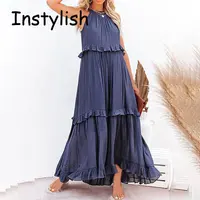 Women Casual Solid Ruffles Long Dress Summer Elegant Sleeveless Sundress Elegant Harajuku Maxi Dress Beach Party Evening Vestido - Image 4