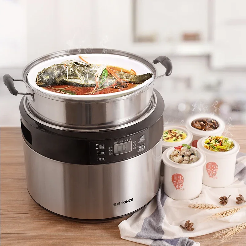 Digital Stainless Steel Electric Slow Cooker with Steamer Basket Direct Stew or Water Stew Slow Cooker Pot