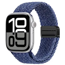 Nylon Braided Magnetic Strap for Apple Watch - Comfortable and Stylish Design (Blue - white)
