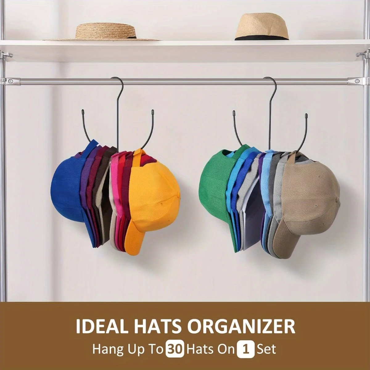 2-Pack Hanging Hat Organizer Rack Stainless Steel Cap Holder for Closet Multi-Function Hat Hangers for Baseball Caps Storage