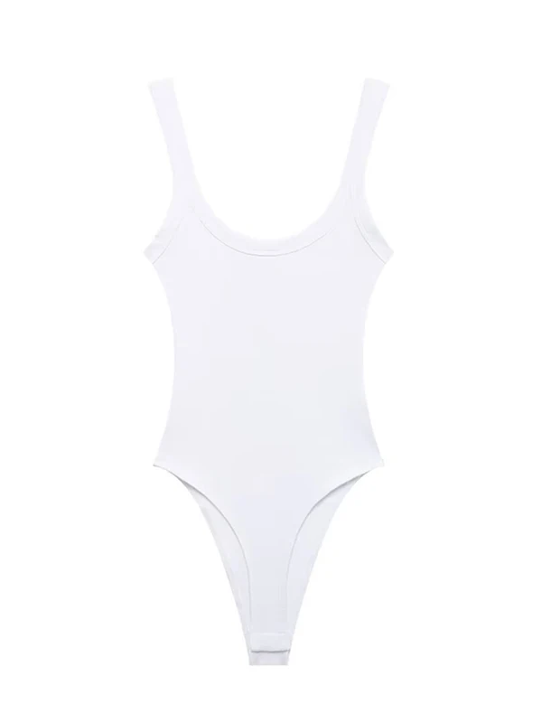 Skinny Ribbed Bodysuits, O Neck, Straps, Snap-Button,