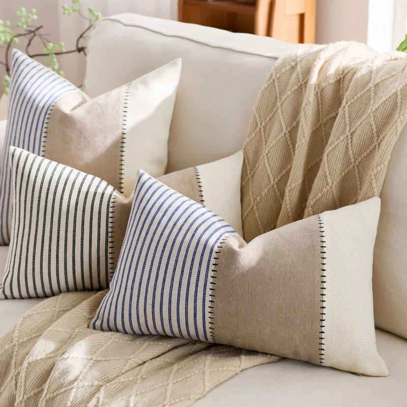 Farmhouse Boho Stripe Cotton Patchwork Throw Pillow Covers