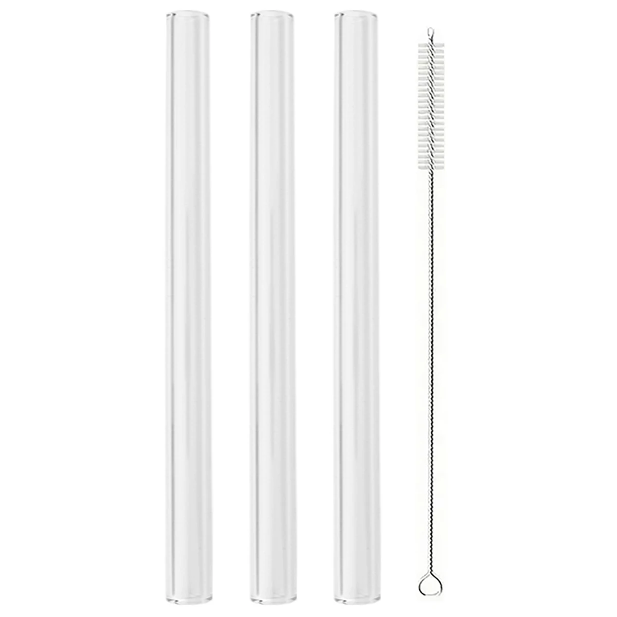 Set of 3 Reusable High Borosilicate Glass Drinking Straws with Cleaning Brush for Smoothies and Bubble Tea