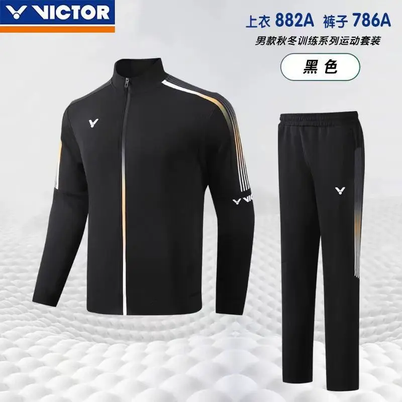 Victor Autumn and Winter New Men's and Women's Same Badminton Suit Casual Sports Long-sleeved Jacket with Trousers Suit