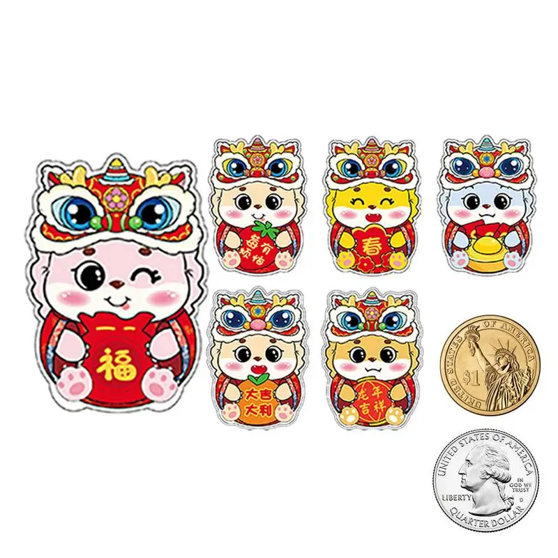 

Счастливый красный конверт с блестками дракона Hong Bao, китайский счастливый кошелек с 6 рисунками, Мультяшные счастливые конверты для денег 2024, красный карман на удачу