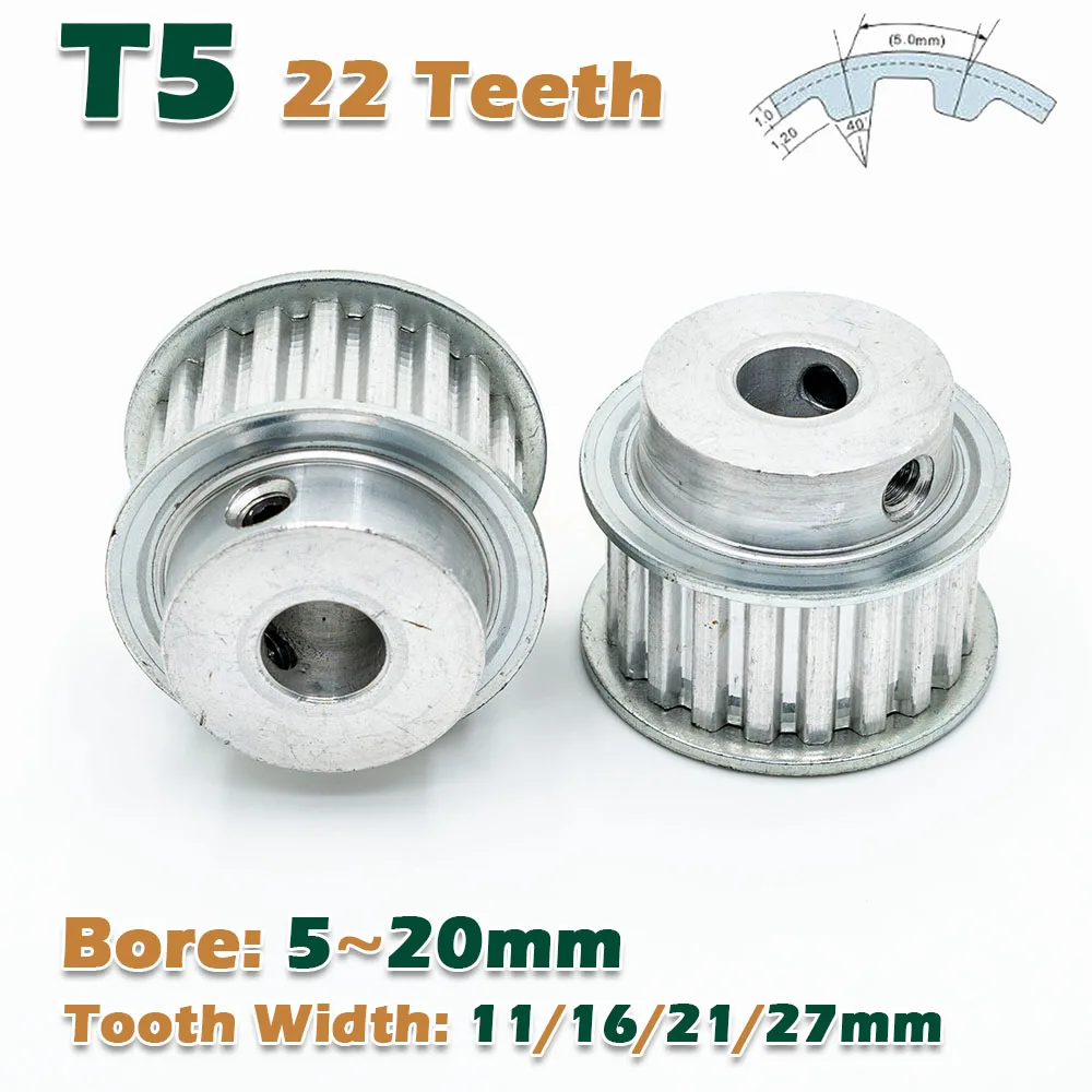 T5 22T BF Zahnriemenscheibe CNC-Getriebe 22 Zähne Antriebsrad mit 5mm Steigung, Bohrung 5-20mm, Zahnbreite 11-27mm für Synchron-Riemenscheibe – Detail 4