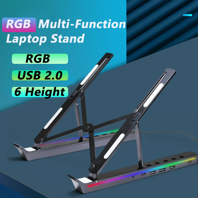 Rgb Laptop Stand Desk Computer Riser Ergonomic Notebook Holder For