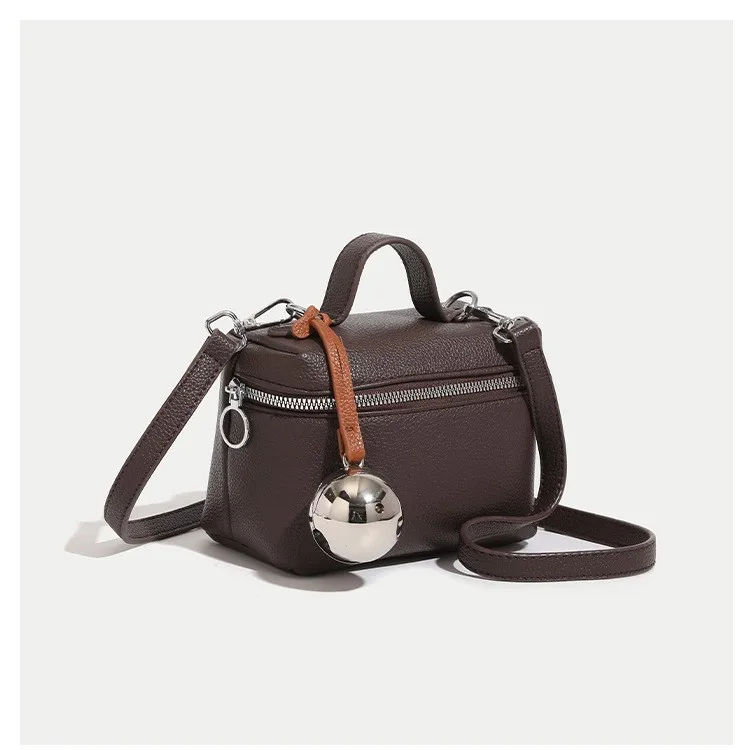 Classic Black Square Handbags for Women Autumn New Versatile Small Single Shoulder Crossbody Bags with Elegant Ball Pendant