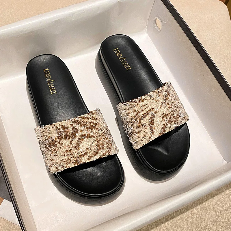 New Rhinestone Crystal Buckle Slippers Women Brand Designer Crystal Double  Flip Flops Female Platform Slides Sandals Big Size 43 - Women's Slippers -  AliExpress