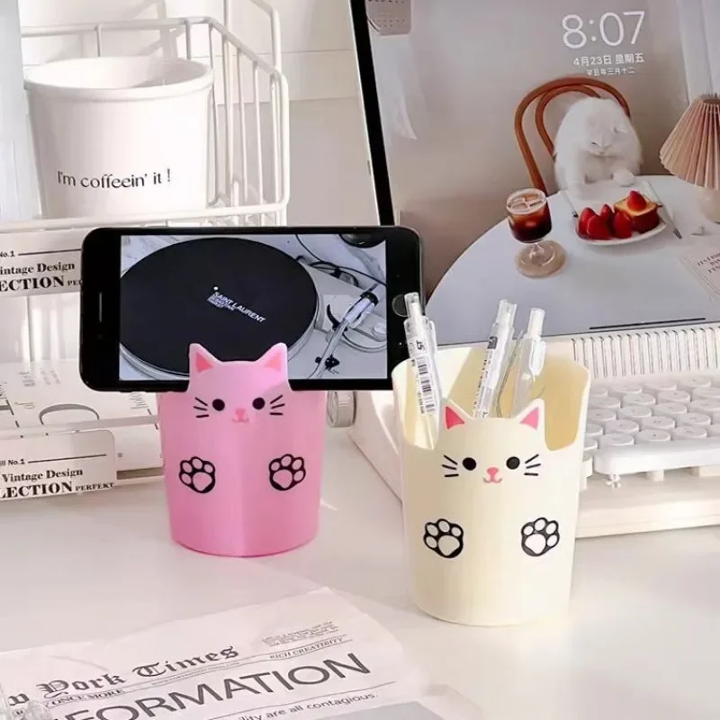 1 Piece Cute Cartoon Pencil Organizer for Kids Lovely Anime Cat Makeup Brush Holder Kawaii Kitten Stationery Holder Student 4