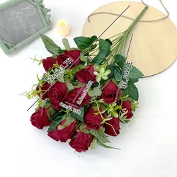 Silk Rose Artificial Flower Bouquet for Weddings and Events - 52cm Elegant Floral Arrangement and Home Decor Accessory (Burgundy)