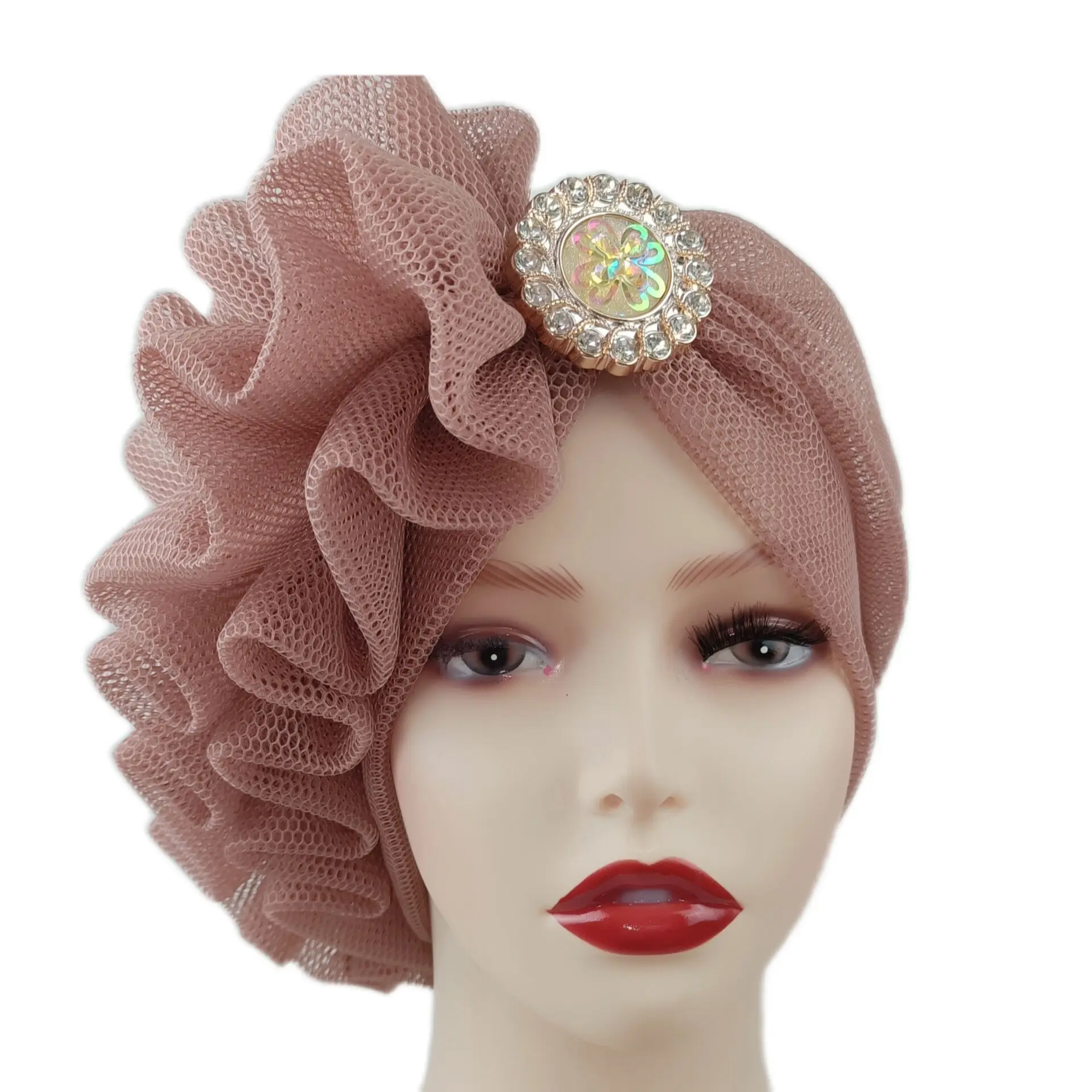 New Muslim Hat Alloy Decoration Rhinestones Wrinkled Mesh Cap African new-muslim-hat-alloy-decoration-rhinestones-wrinkled-mesh-cap-african