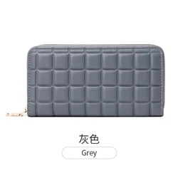 Elegant Quilted Women's Multi - Functional Wallet - Solid Color Long Design (QB322 - Grey)