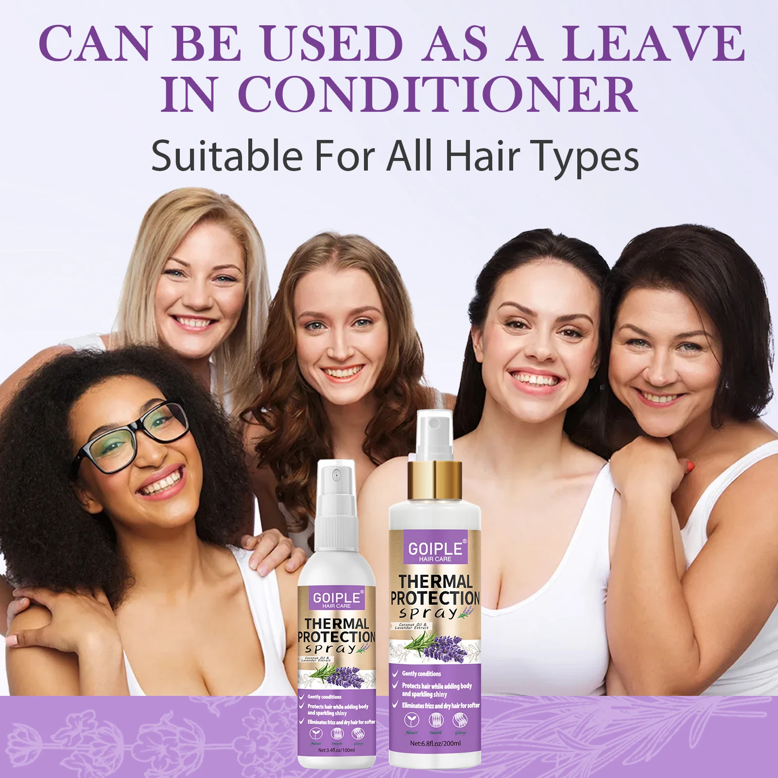 Hair Protection Spray GOIPLE Lavender Extract Heat Thermal Protection Spray Shine Moisturize Split Ends Protect Hair Damage for Natural Hair and Wigs