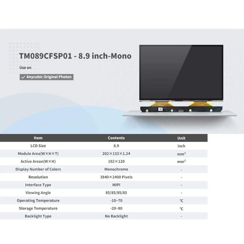 TM089CFSP01 Anycubic Photon Mono X  8.9 ġ 4K  LCD ȭ, 3840X2400 ػ LCD ȭ