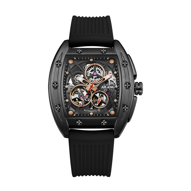 AILANG Automatic Tourbillon Watch for Men Mechanical Skeleton Tourbillon Mens Watch Waterproof Rubber Strap Top Brand Luxury 